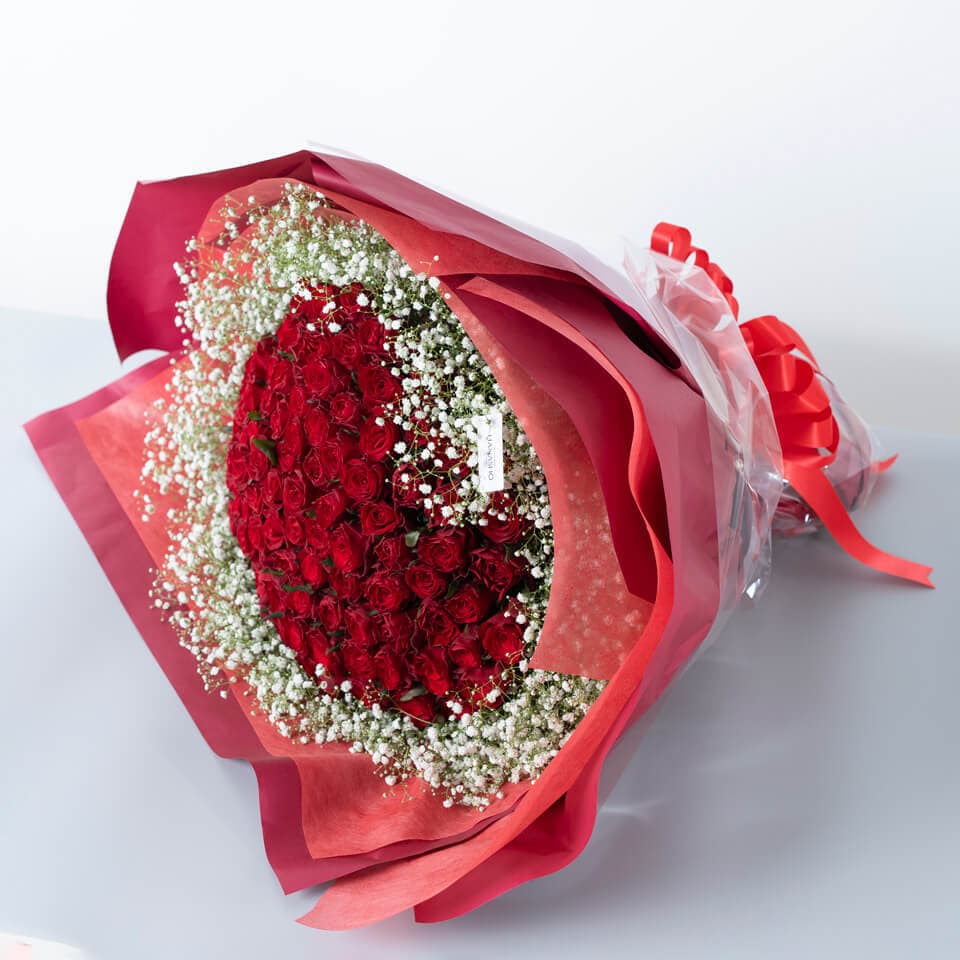 赤バラ108本の花束(かすみ草入り) 商品画像 3