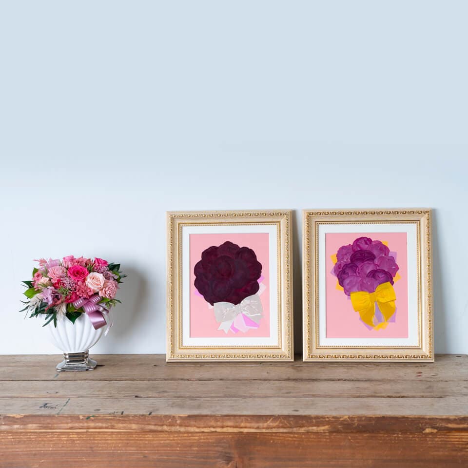 【26額サイズ】ピンクバラ12本の押し花 商品画像 3