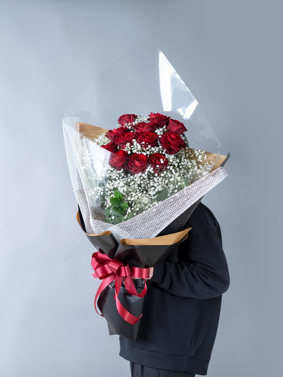 【豪華赤バラ】12本の花束(かすみ草入り) 商品画像 6