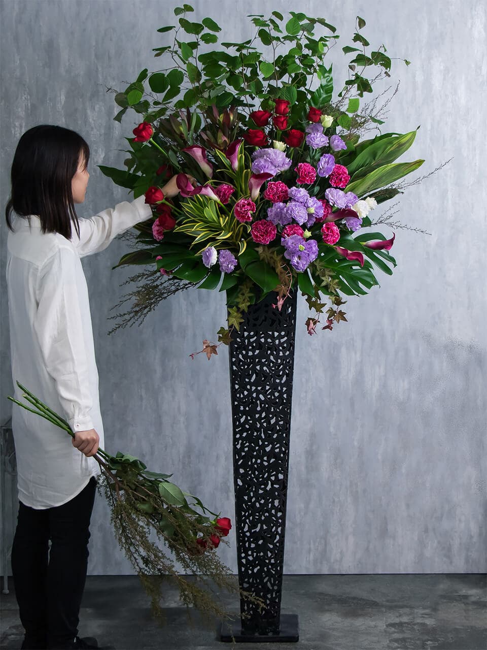 スタンド花 1段赤系 1段メッシュ脚 商品画像 2