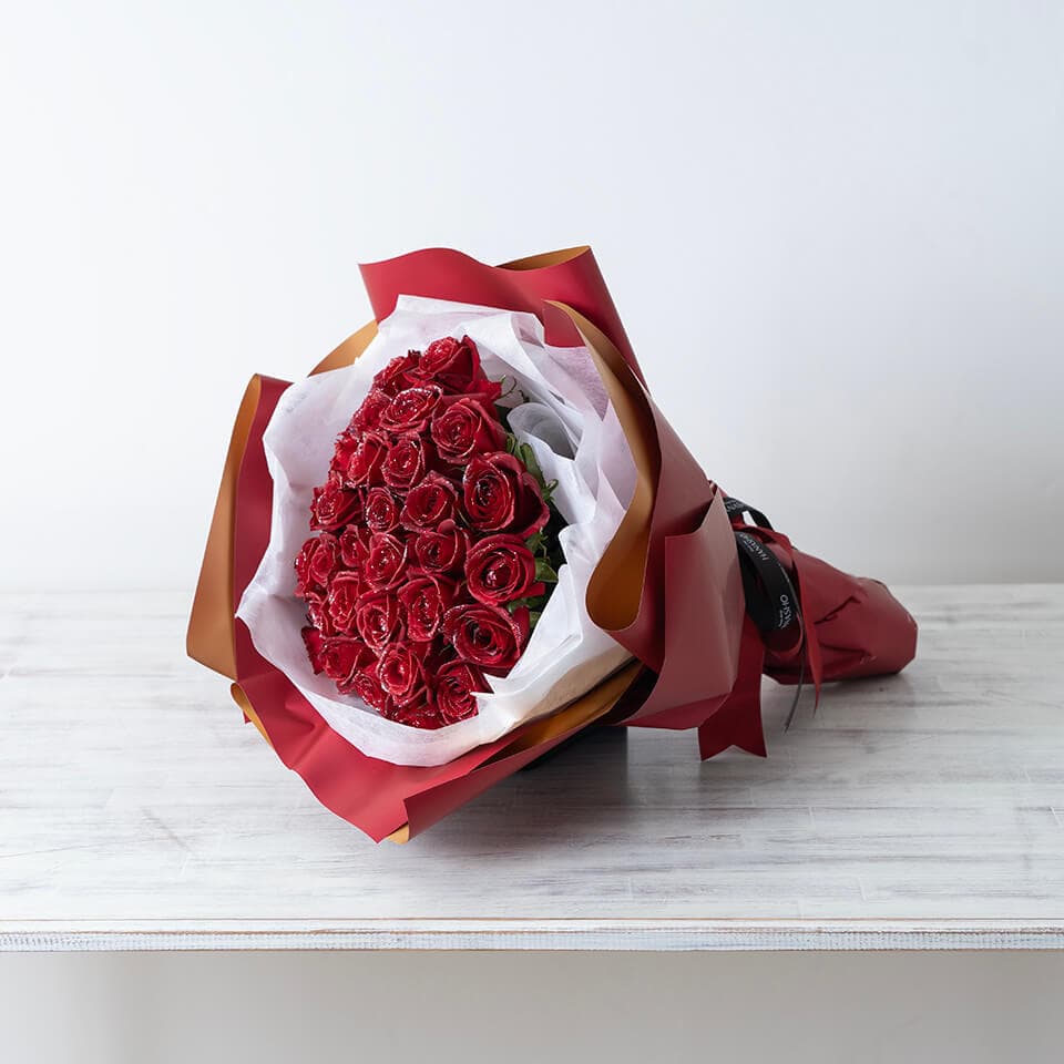 銀ラメ赤バラ30本の花束 商品画像 1