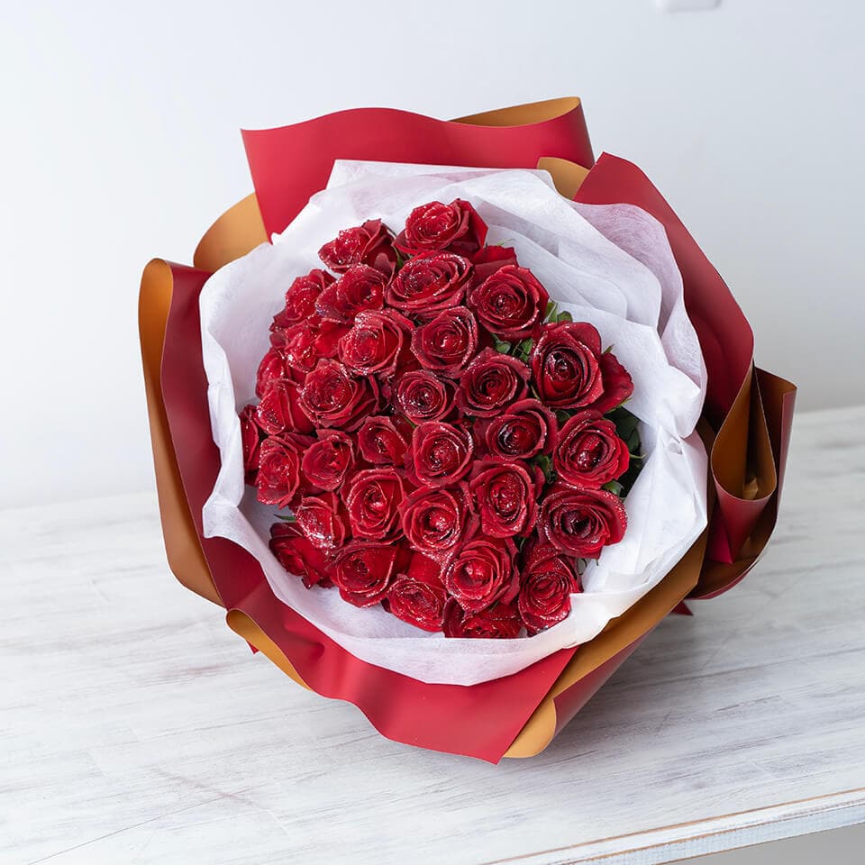 銀ラメ赤バラ30本の花束 商品画像 3