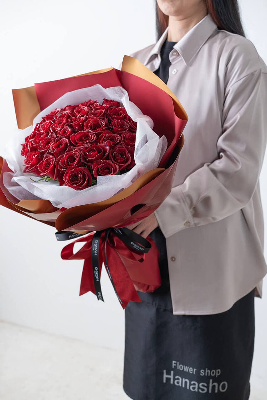 銀ラメ赤バラ30本の花束 商品画像 5