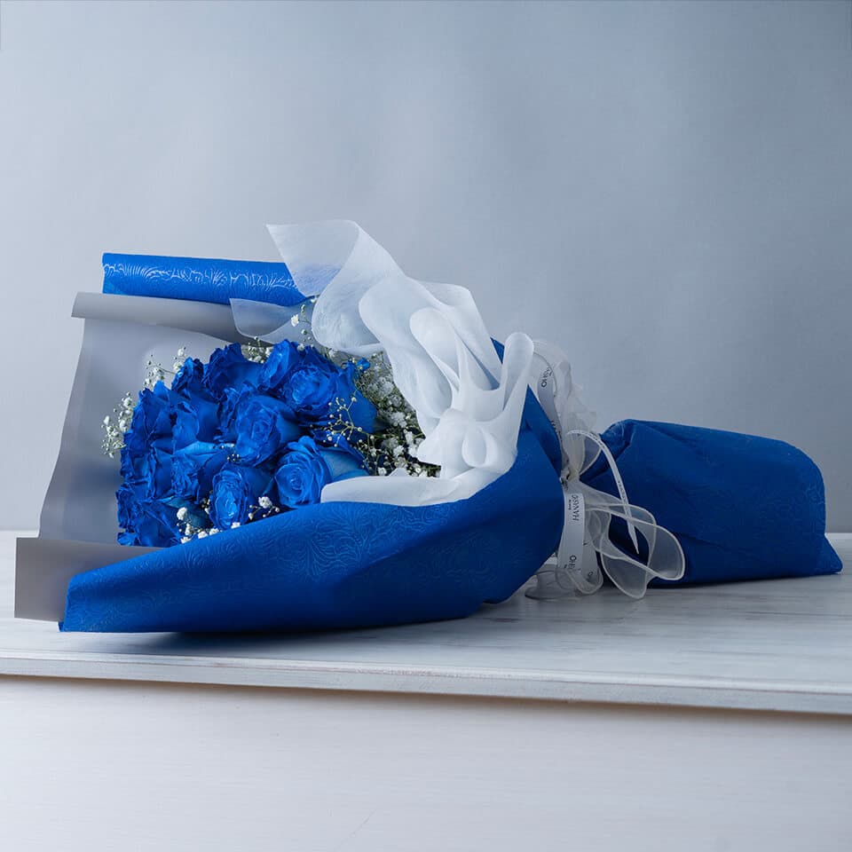 青いバラ20本とかすみ草の花束 商品画像 3