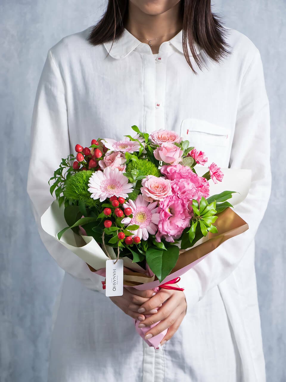ピンク系でデザイナーにおまかせセット(花束と花びんのセット) 商品画像 4