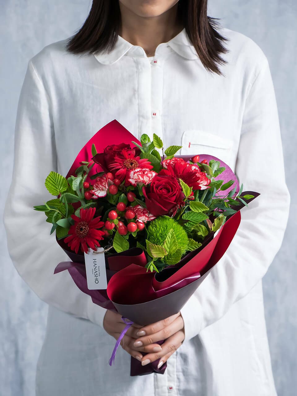 赤系でデザイナーにおまかせセット(花束と花びんのセット) 商品画像 4