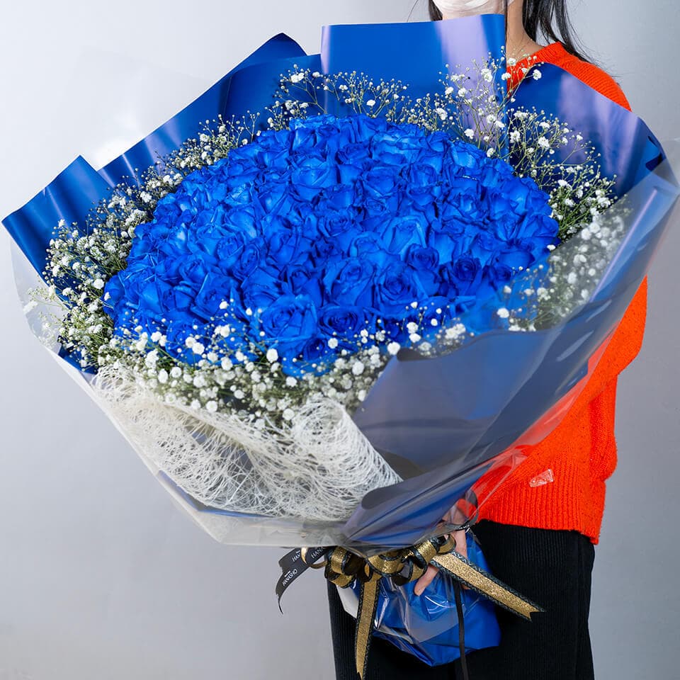 青バラ108本の花束(かすみ草入り) 商品画像 5