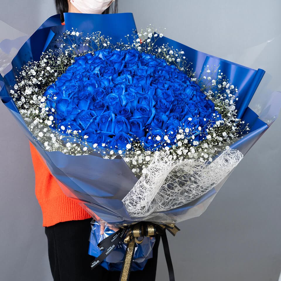 青バラ108本の花束(かすみ草入り) 商品画像 6