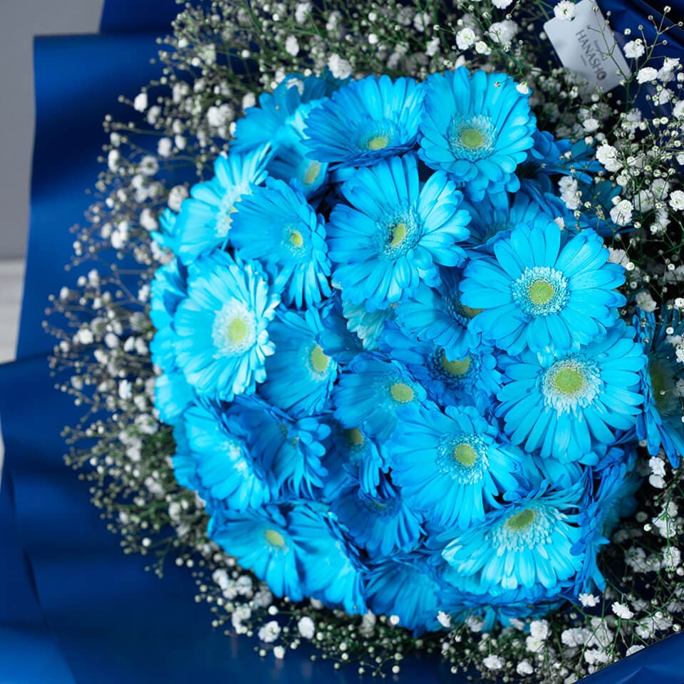 青ガーベラ100本の花束(かすみ草入り) 商品画像 4