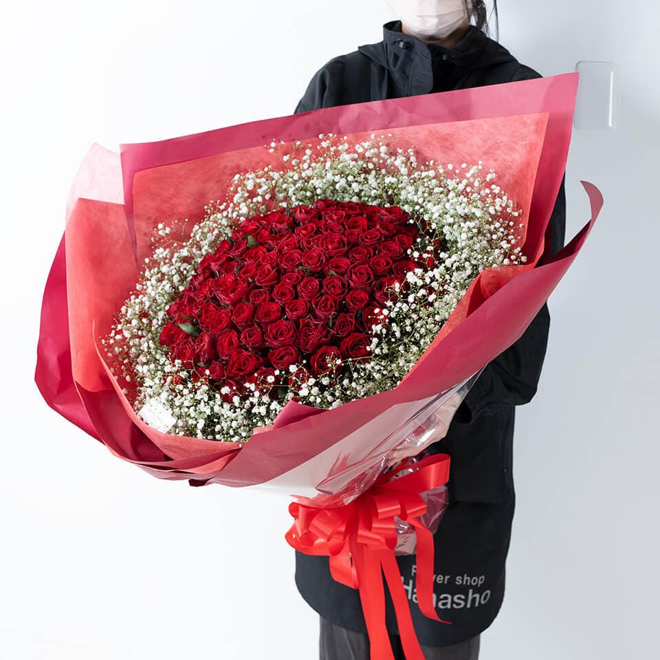 赤バラ108本の花束(かすみ草入り) 商品画像 6
